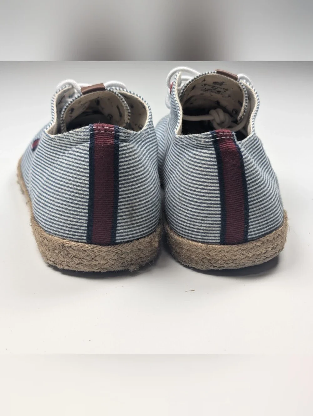Ben Sherman Mens Blue Striped Canvas Lace Up Espadrilles Oxford Shoes Size 10